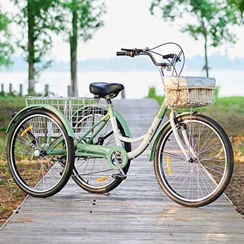 Viribus 7-Speed Adult Tricycle â€?24â€?Three-Wheeled Cruiser with Front Basket, Rear Rack, and Comfort Frame