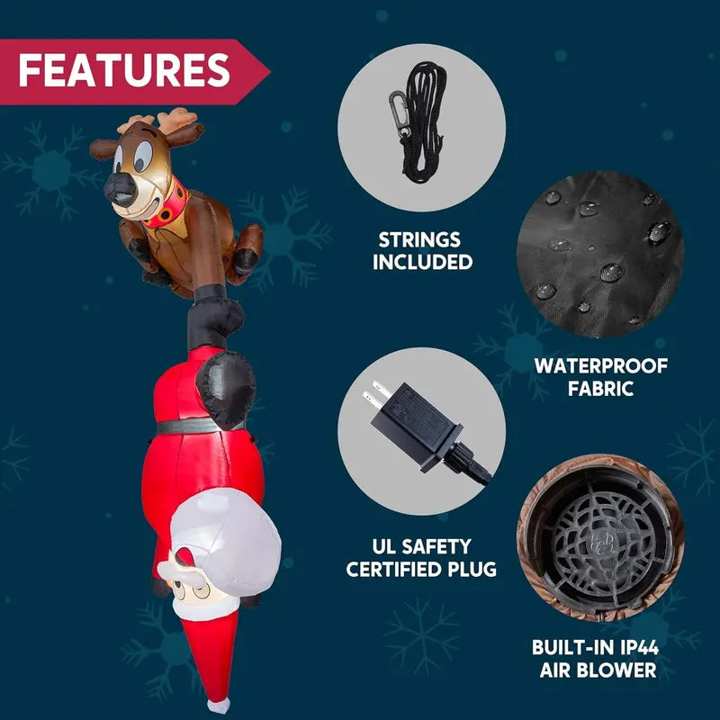 Syncfun 8 FT Inflatable Reindeer & Climbing Santa with LED Lights â€?Outdoor Holiday Decor