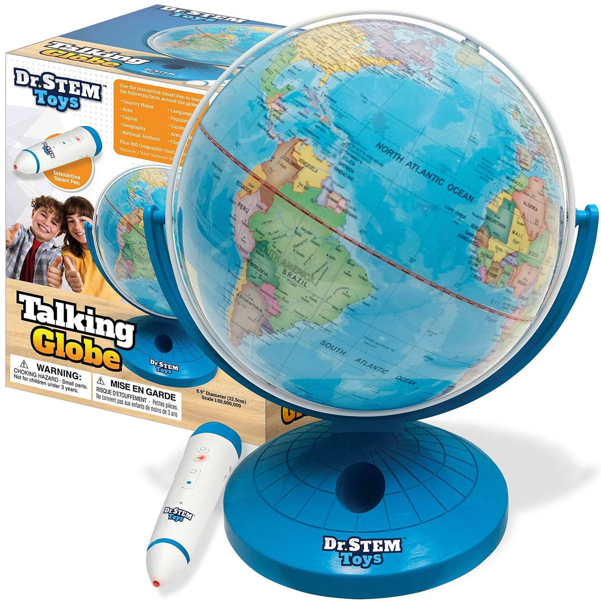 Dr. Stem Toys Talking World Globe with Interactive Stylus Pen and Stand, Colorful Map