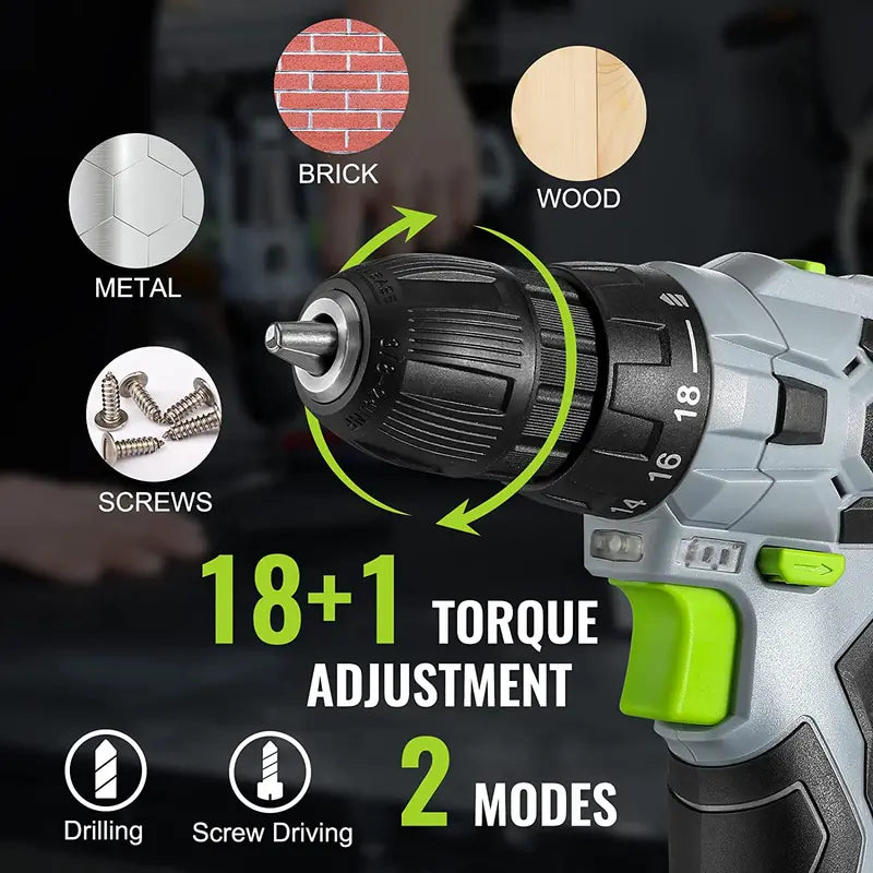 WORKPRO 12V Keyless Chuck Cordless Drill Driver with Charger and Carry Bag
