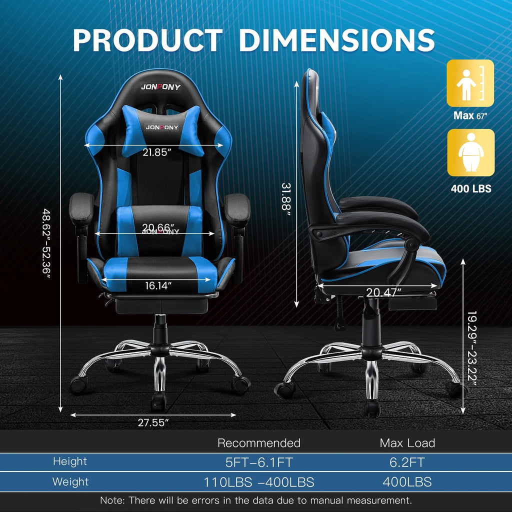 JONPONY Big and Tall Gaming Chair, Ergonomic Design, Gamer Chair PU Leather with Footrest and Lumbar Support, High Back Office Chair Support 8 Hours Long Sitting, Computer Chair, Black Grey