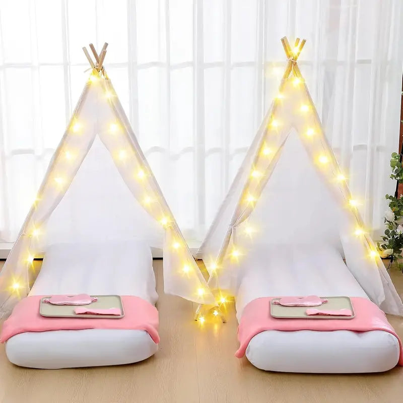 Windyun 8-Piece Kids Teepee Tent Set â€?White Fabric Play Tents for Sleepovers & Indoor Fun