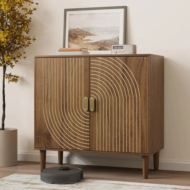 Walnut-Finish Sideboard â€?Freestanding Dining Cabinet with Built-In Cable Management
