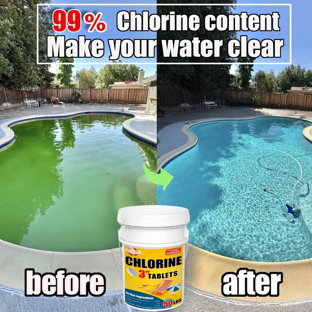 50 lb 3" Chlor Tabs for Swimming Pools, Tablets, Chlorine Pool Chemicals