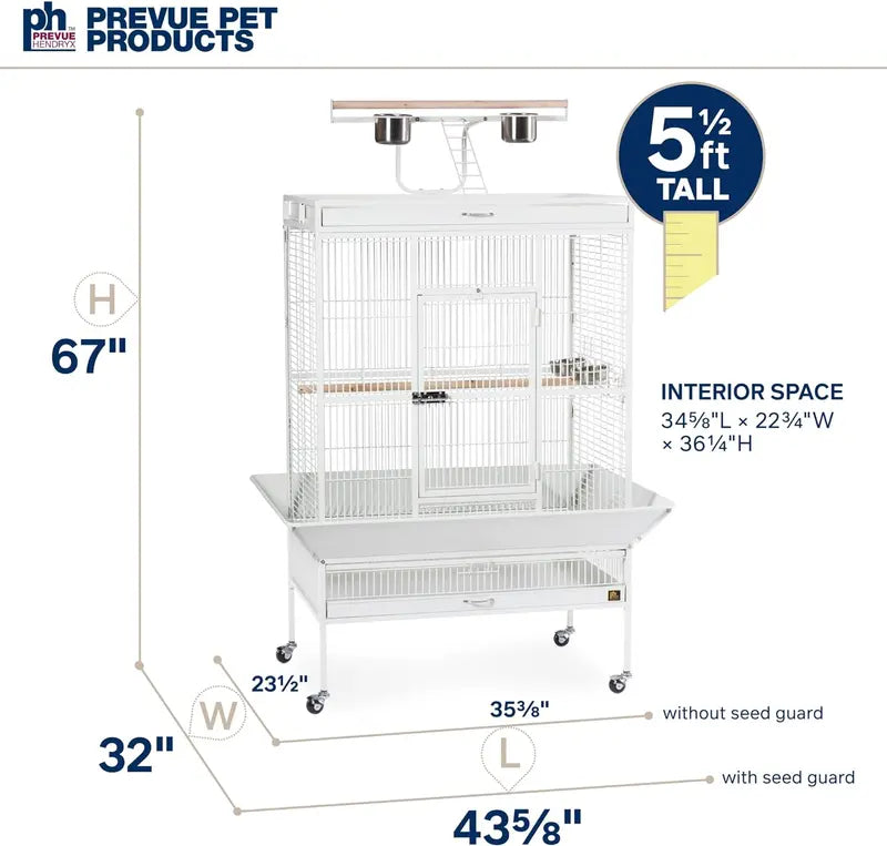Wrought Iron Select Bird Cage â€?Chalk White, 36â€?x 24â€?x 66â€? Spacious Avian Habitat
