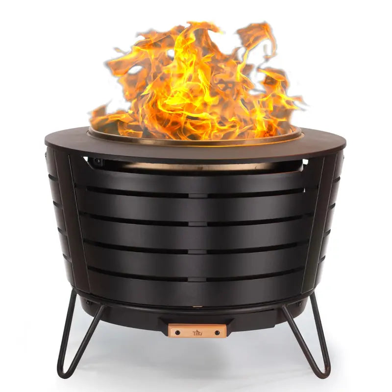 TIKI Brand Smokeless Patio Fire Pit, 25â€?Stainless Steel with Stand & Cover, Low Smoke & Easy Clean-Up