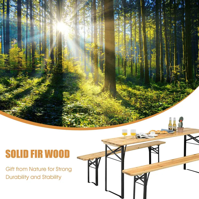 Three-Piece Folding Picnic Table and Bench Set with Wooden Top (70â€?Total)