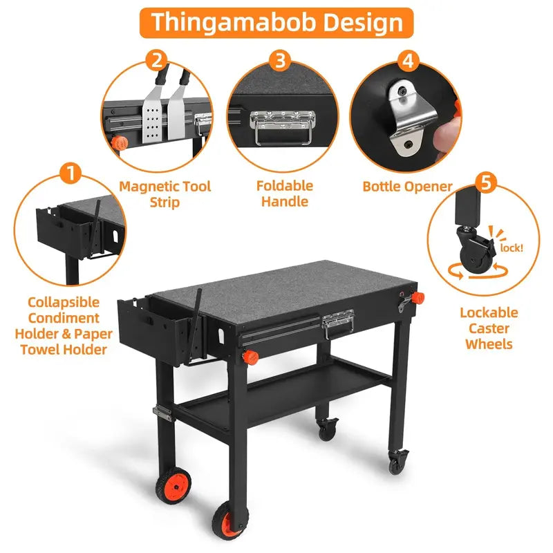Yundasan Compact Portable Outdoor Grill Table â€?31-Inch Wide Folding BBQ Station