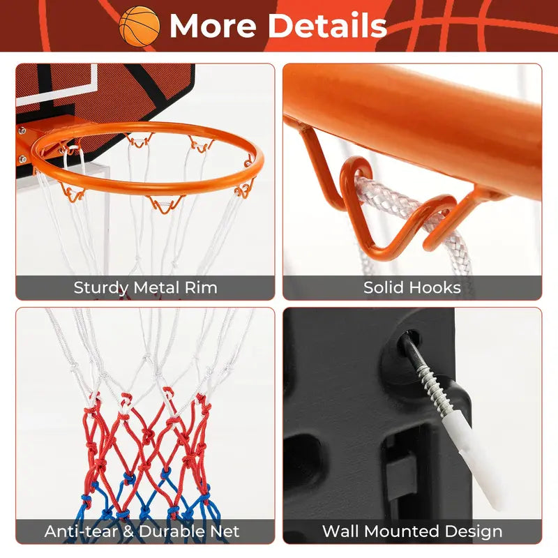 Wall-Mounted Basketball Hoop â€?26â€?x 17.5â€?Shatter-Proof Backboard for Indoor/Outdoor Use