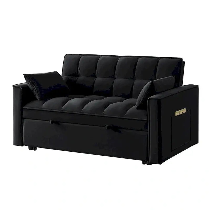 Velvet Loveseat Sleeper Sofa â€?4-in-1 Convertible Design with Recline, Storage Pockets & Side Compartments