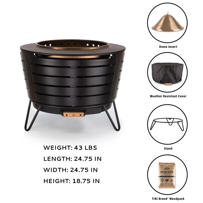 TIKI Brand Smokeless Patio Fire Pit, 25â€?Stainless Steel with Stand & Cover, Low Smoke & Easy Clean-Up