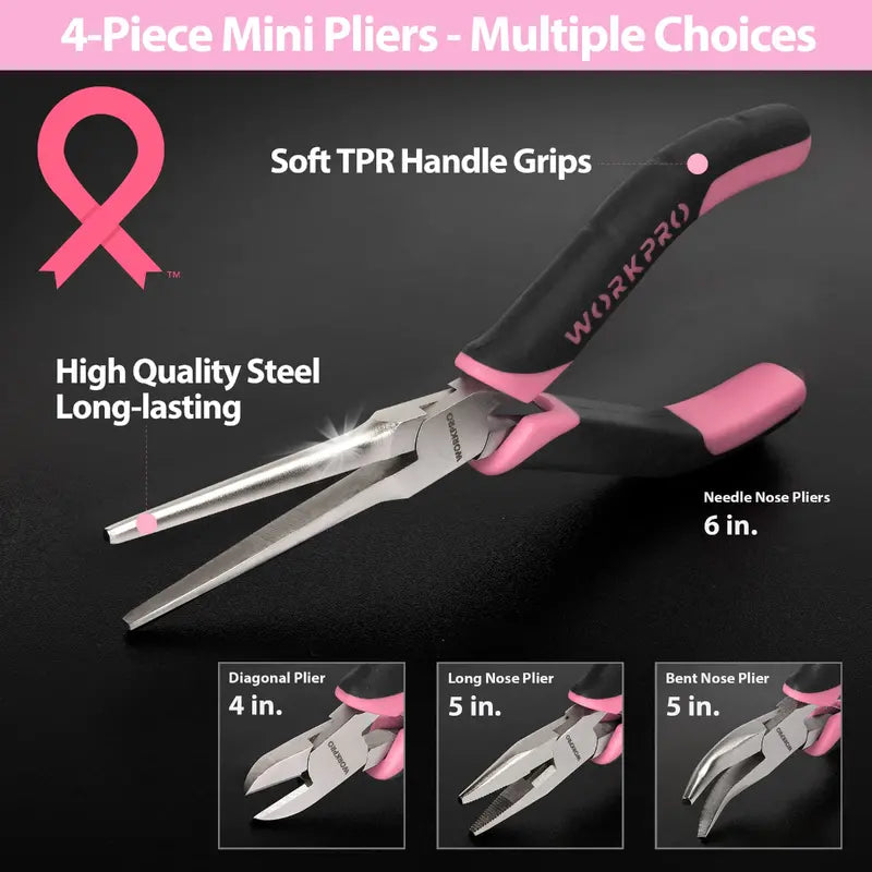 WORKPRO 33-Piece Precision Repair Tool Kit with Pliers â€?Pink Ribbon Edition