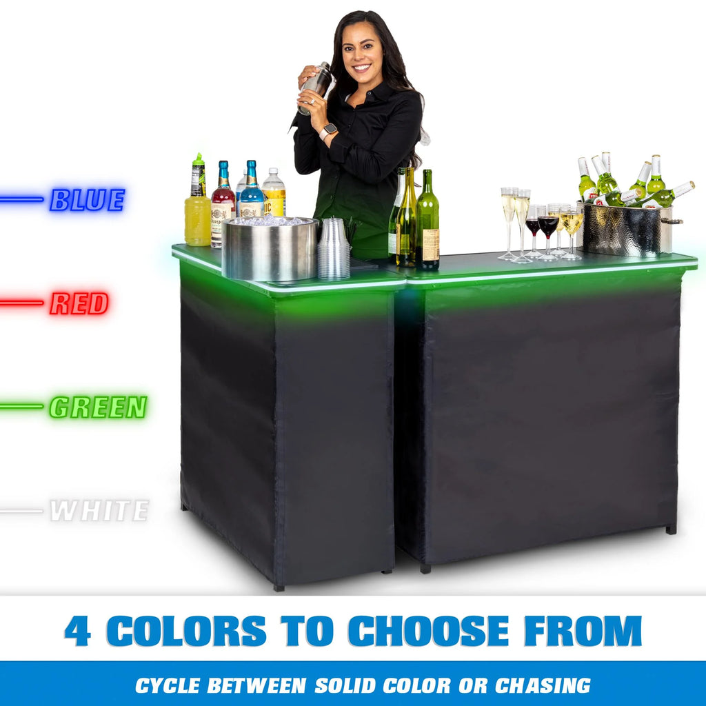Gobar Portable Double Bar Table Set with Multi - Color LED Lights - Mobile Bartender Station for Events - Includes Carrying Case