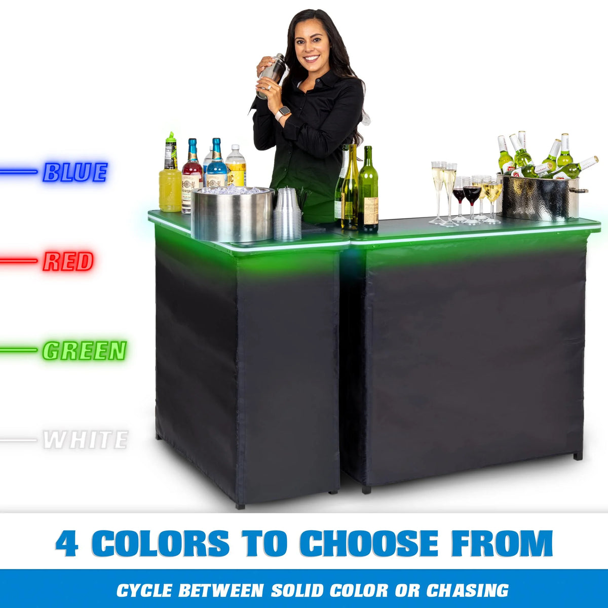 Gobar Portable Double Bar Table Set with Multi - Color LED Lights - Mobile Bartender Station for Events - Includes Carrying Case