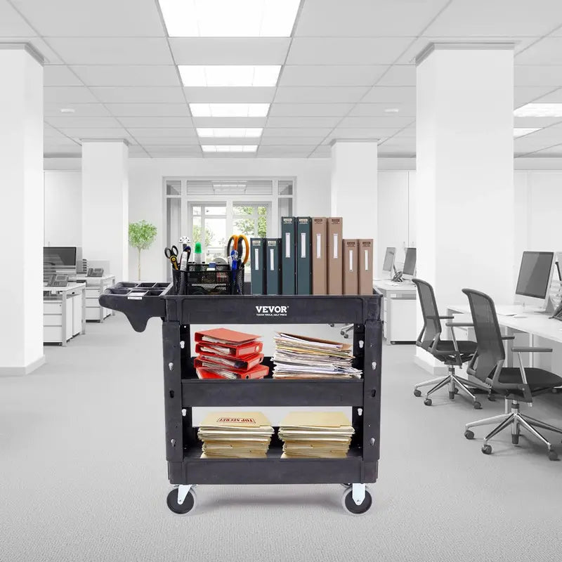 VEVOR Heavy-Duty 3-Tier Rolling Utility Cart â€?550 lb Capacity, Plastic Frame