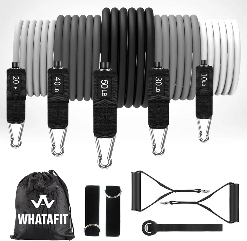 Whatafit Resistance Bands Set â€?100% Natural Latex, Adjustable Up to 150 lbs, Portable Home Gym with Accessories