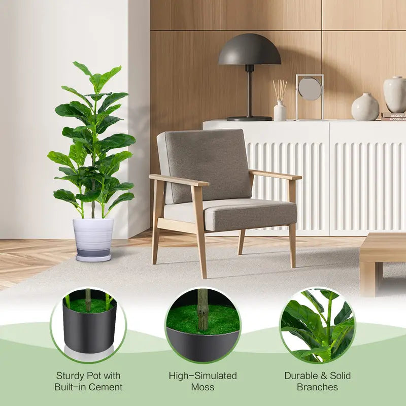 Two-Piece 3.3-Foot Artificial Fiddle Leaf Fig Tree Set in Decorative Pots