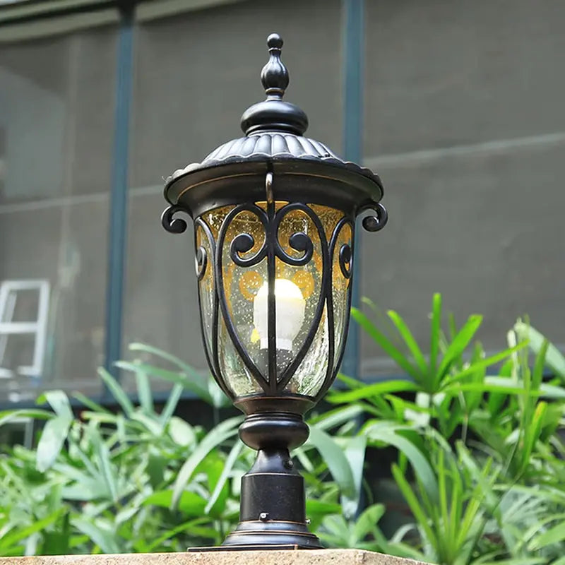 Vintage-Style 23â€?Outdoor Wall Sconces (2-Pack) â€?Aluminum Bronze-Finish Lanterns with Clear Seeded Glass Shades for Porches & Garages