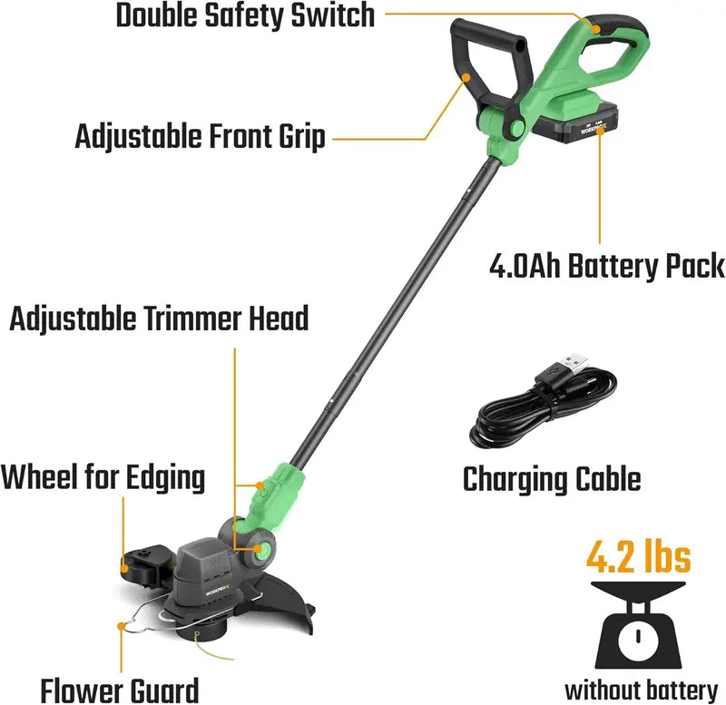 WORKPROX 20V 2-in-1 Cordless Lawn Edger & String Trimmer â€?Includes Two Replacement Spools