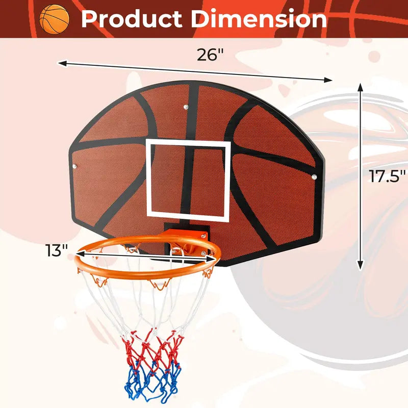 Wall-Mounted Basketball Hoop â€?26â€?x 17.5â€?Shatter-Proof Backboard for Indoor/Outdoor Use
