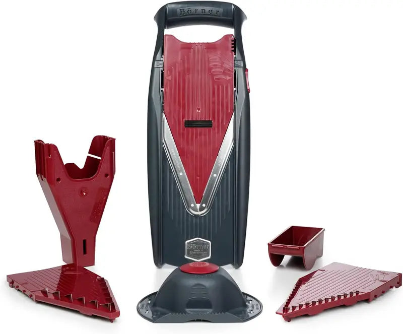 Vital Mandoline Vegetable Slicer Set, 11-Piece Professional V-Slicer with 8 Cutting Styles, Safety Guard, Accessories, Black/Red