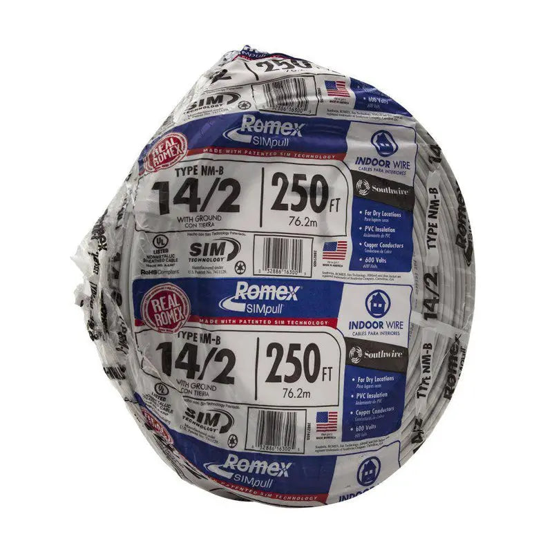 Southwire 250-Foot Roll of 14/2 Solid Romex NM-B Wire with SIMpull Technology
