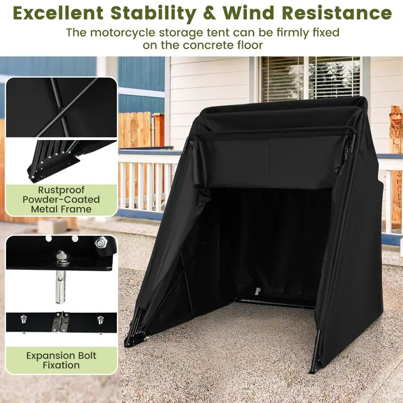 Waterproof Motorcycle Storage Shed with Reinforced 600D Oxford Fabric & Ventilation