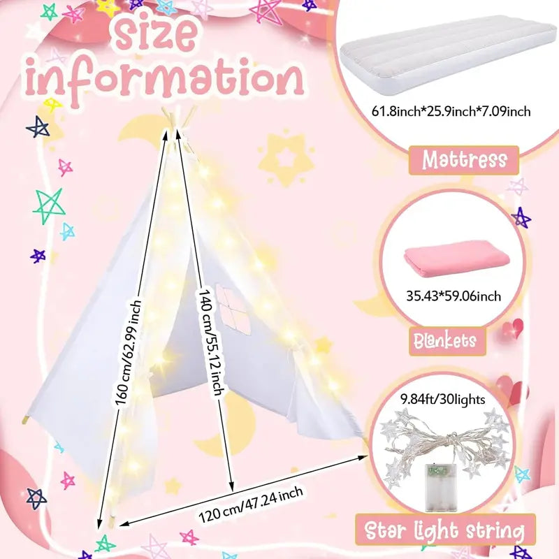 Windyun 8-Piece Kids Teepee Tent Set â€?White Fabric Play Tents for Sleepovers & Indoor Fun