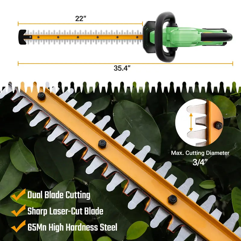 WORKPROX 20V 22-Inch Dual-Action Hedge Trimmer â€?3/4-Inch Cutting Capacity for Clean Branch Removal