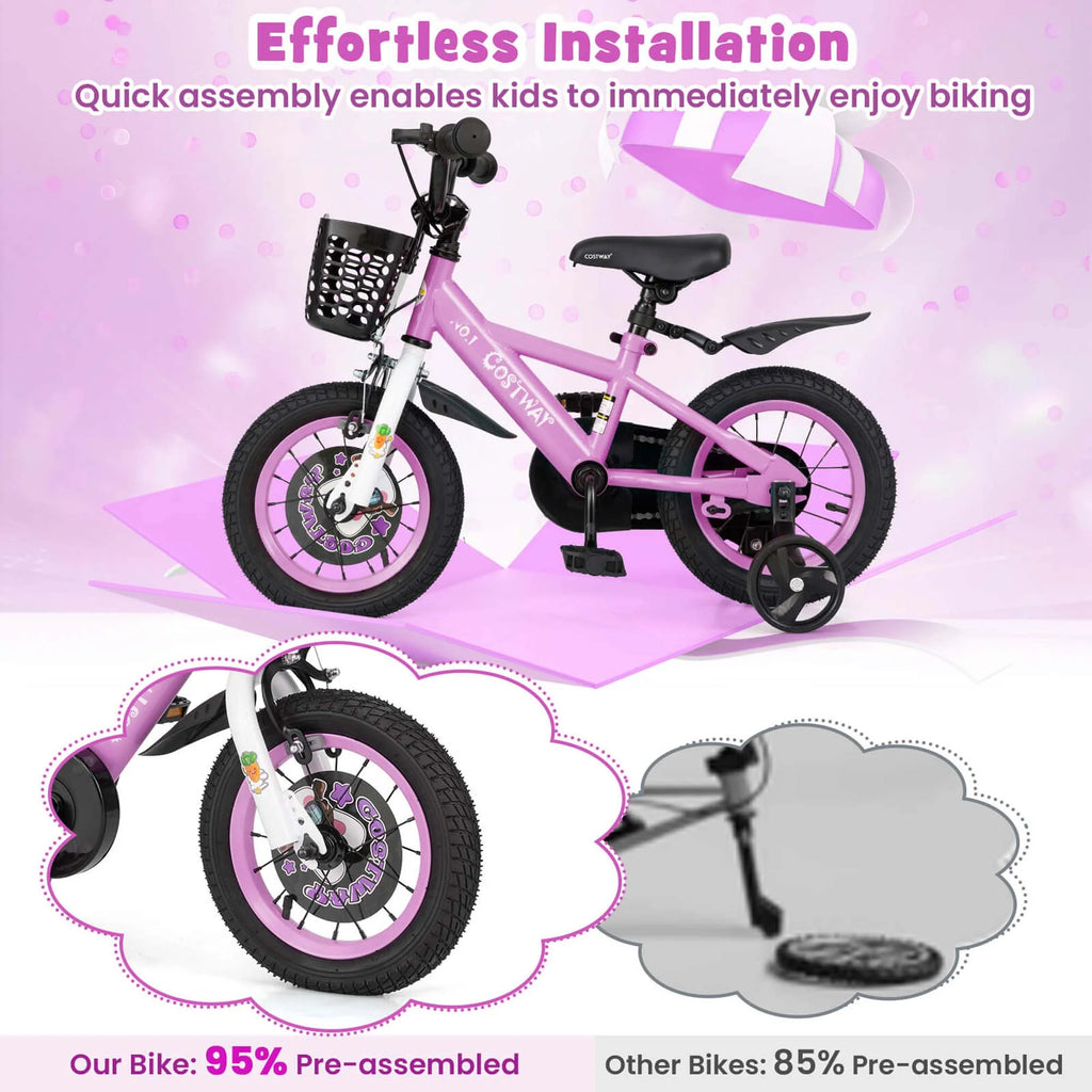 Costway 16" Kid'S Bike for 4 - 7 with Height - Adjustable Handlebar & Saddle Handbrake Blue