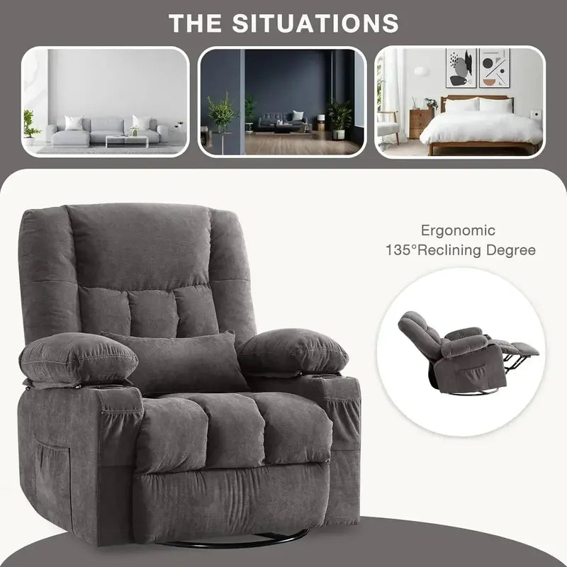 Vibrating Reclining Lounge Chair with 360° Rotation and Calorie Tracking