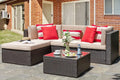 Vongrasig 5-Piece All-Weather PE Rattan Sectional with Ottoman & Glass Coffee Table
