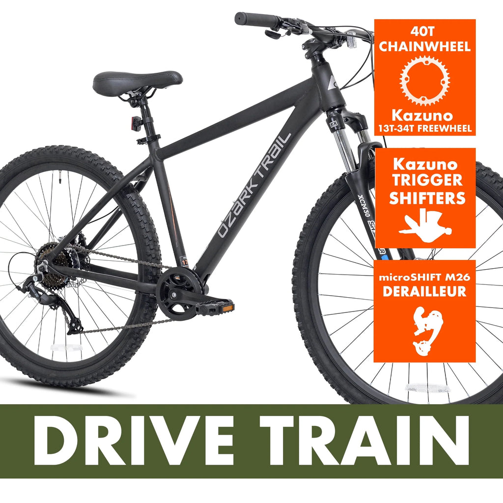 Ozark Trail 27.5" Vibe Mountain Bike, Medium Frame, Black, Adult, Unisex