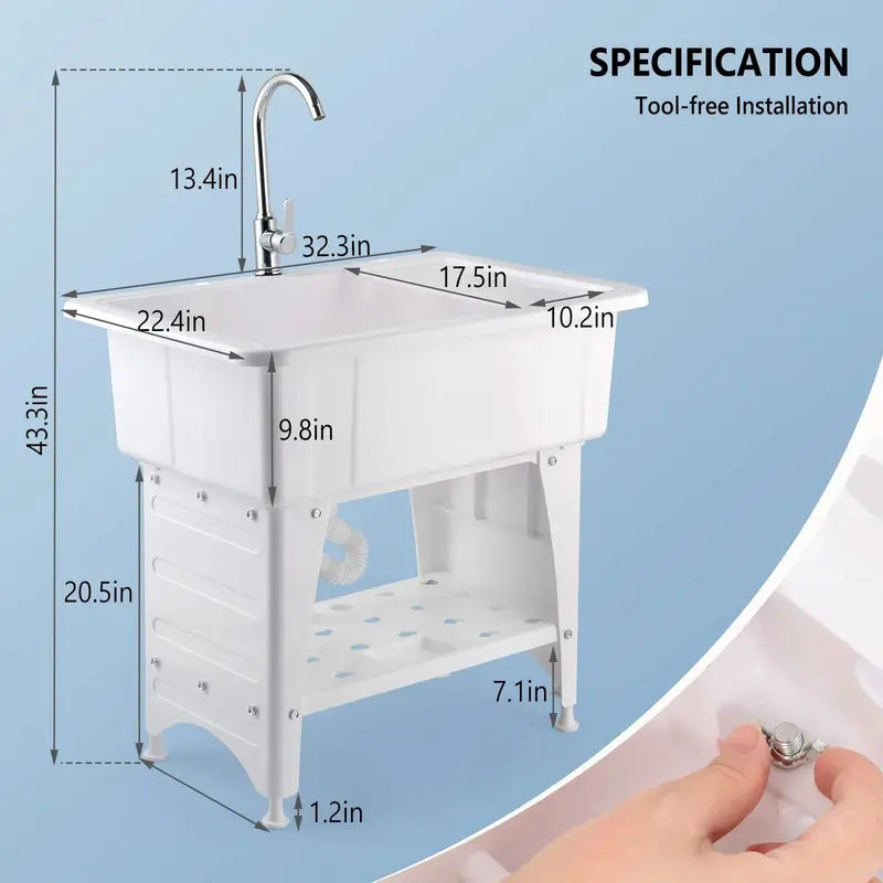 VINGLI Multipurpose Utility Sink with Stainless Steel Faucet for Laundry & Garage