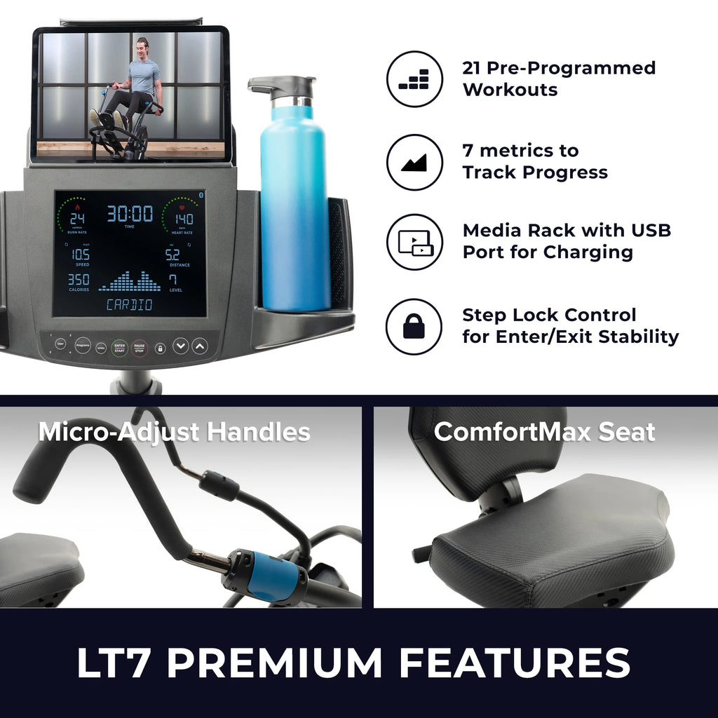 Freestep LT7 Recumbent Cross Trainer Stepper - Zero - Impact Exercise W/Patented Physical Therapy Stride Technology; LCD Console W/21 Programs, Bluetooth HRM Compatible; Free App W/Trainer - LED Workouts