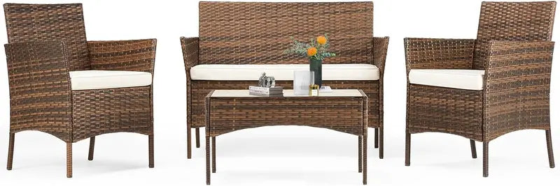 Sweetcripy 3-Piece Outdoor Patio Set â€?Glass-Topped Table with Plush Cushioned Seating