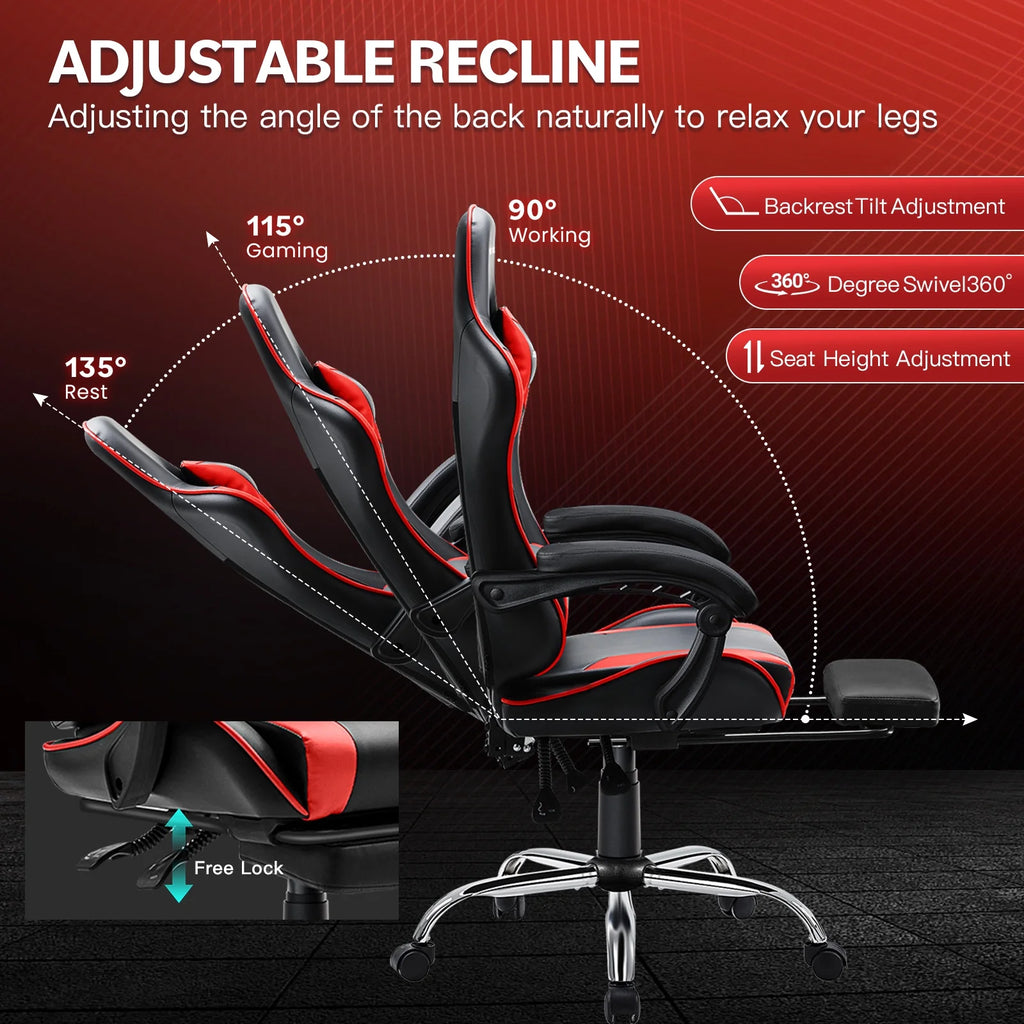 JONPONY Big and Tall Gaming Chair, Ergonomic Design, Gamer Chair PU Leather with Footrest and Lumbar Support, High Back Office Chair Support 8 Hours Long Sitting, Computer Chair, Black Grey