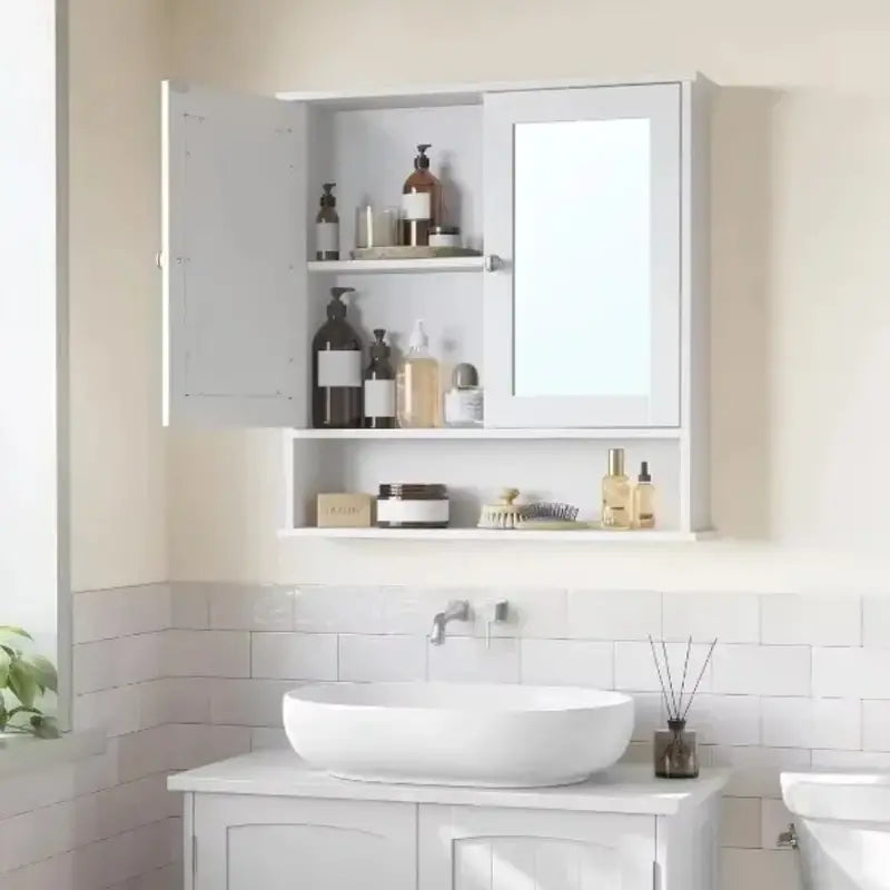 Wall-Mounted Bathroom Vanity Cabinet â€?Dual Mirrors, Three-Tier Organized Storage