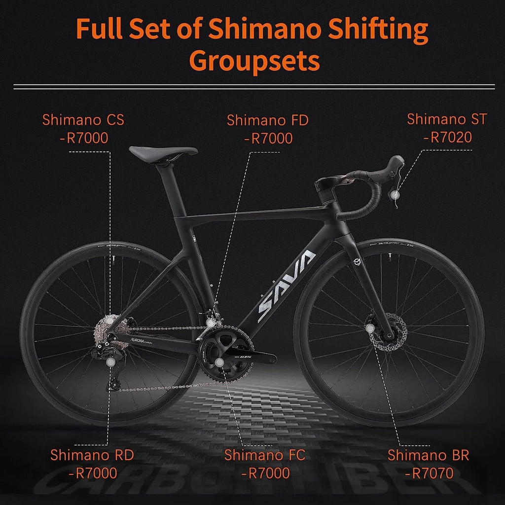 SAVADECK Carbon Road Bike, 22 Speed Dis Brake Bikes for Women and Men, T800 Carbon Fiber Frame Lightweight Road Bicycle, 700C Wheels Racing Bike with Shimano R7020 Shift Groupset