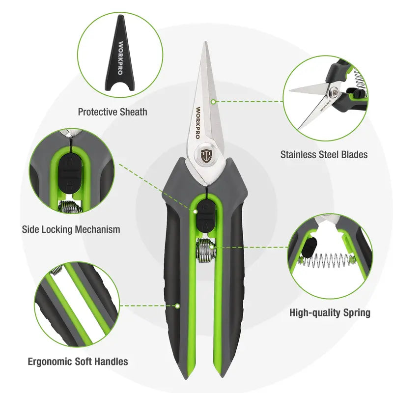WORKPRO 8-Inch Bypass Pruning Shears & 6.25-Inch Straight Garden Scissors â€?2-Piece Set
