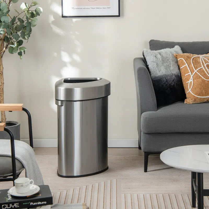 Stainless Steel Triangular Corner Trash Can â€?16-Gallon (60L) with Lid