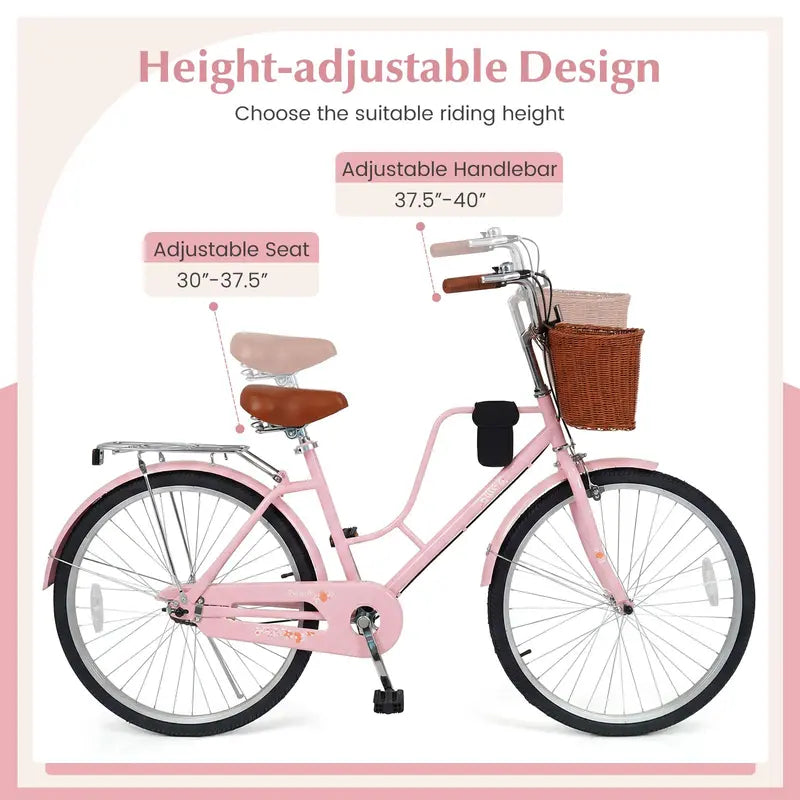 Women's 24/26-Inch Beach Cruiser â€?Cup Holder, Reflectors, Stylish Basket Design