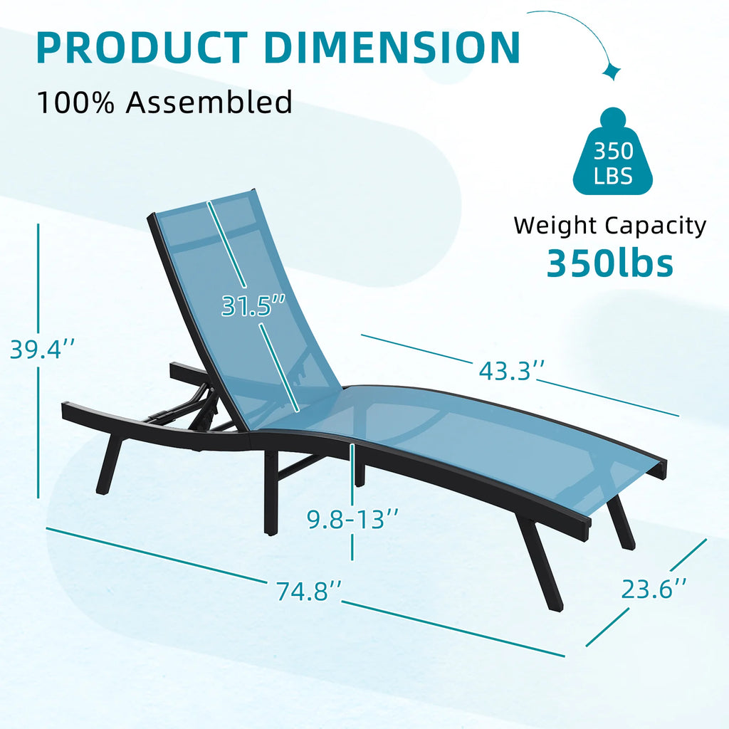 AECOJOY Outdoor Chaise Lounge, All Weather Pool Lounge Chairs Ergonomic Design (Blue, 1 PCs)
