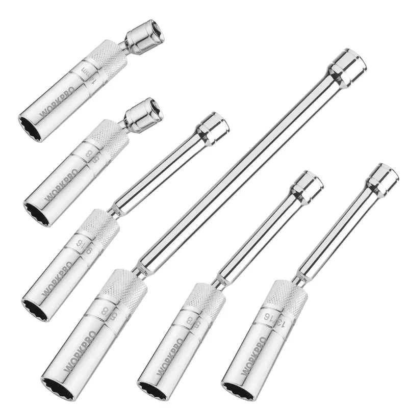 WORKPRO Extended Magnetic Spark Plug Socket Kit â€?6-Pc Thin-Wall Set with 4â€? 6â€? 11â€?Extensions