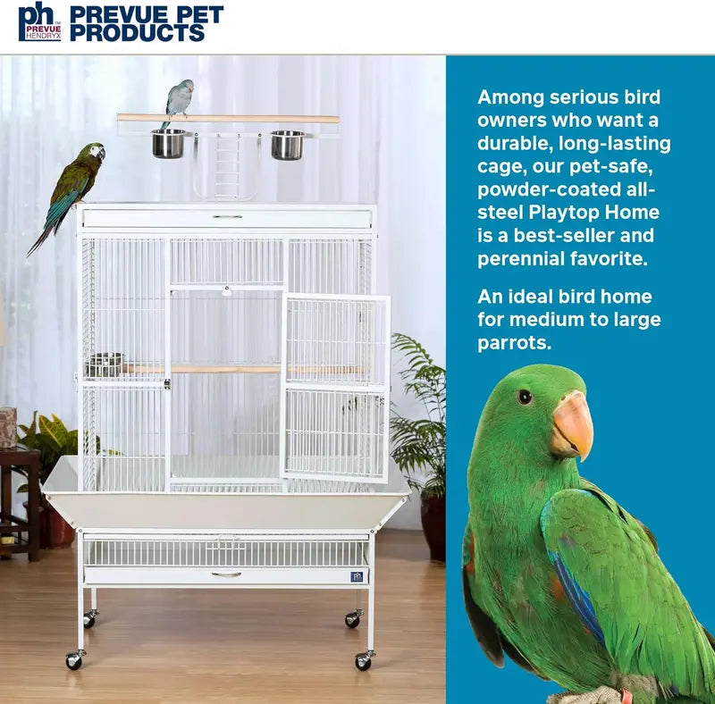 Wrought Iron Select Bird Cage â€?Chalk White, 36â€?x 24â€?x 66â€? Spacious Avian Habitat