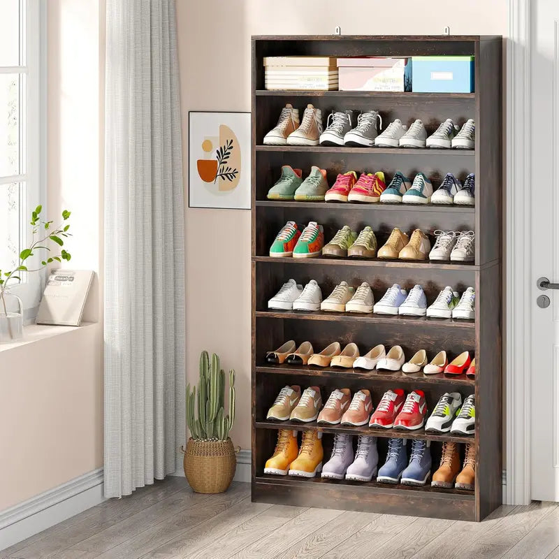 Tribesigns Heavy-Duty Freestanding Shoe Cabinet â€?9-Tier Wood Storage for Up to 45 Pairs
