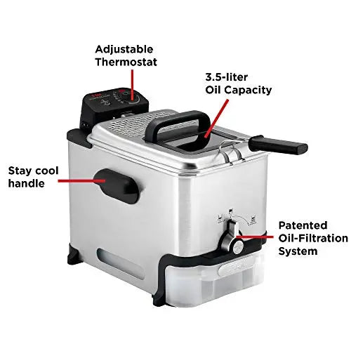 T-fal Ultimate Steel Deep Fryer â€?3.5L Capacity with Basket, Precise Temperature Control & Oil-Level Indicator