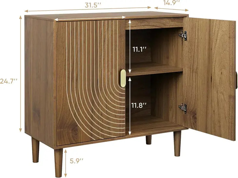 Walnut-Finish Sideboard â€?Freestanding Dining Cabinet with Built-In Cable Management