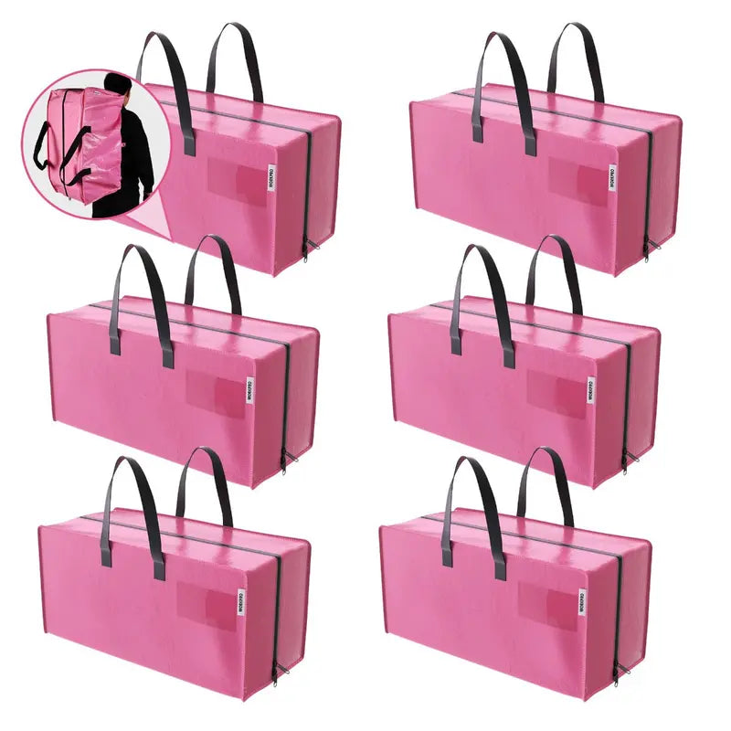 WORKPRO 6-Pack Extra-Large Moving & Storage Tote Bags â€?Zippered, Backpack Straps, Pink Ribbon