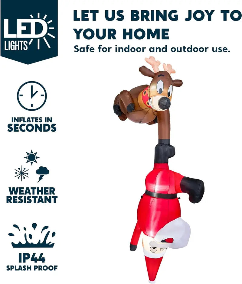 Syncfun 8 FT Inflatable Reindeer & Climbing Santa with LED Lights â€?Outdoor Holiday Decor
